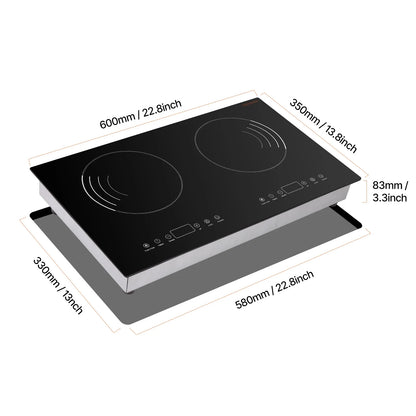 KFFKFF Induction Stove, 1800W Electric Countertop 2 Burner, Electric Cooktop with Touch Controls, Integrated Induction Stove with 9 Energy Levels, Safety Feature for Kids, Timer Function, Glass Top