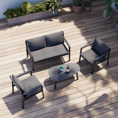 Letsout 4-Piece Aluminum Outdoor Conversation Sets with Detachable Cushions and Tempered Glass Table, Dark Grey/Gray
