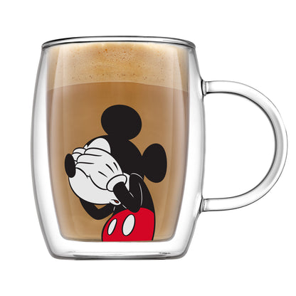 JoyJolt Disney Peek-a-Boo 13.5 oz Double Wall Glass Mug, Set of 4