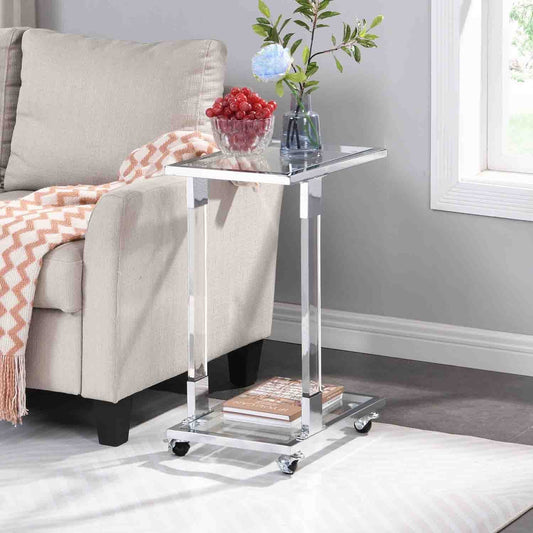 Gewnee Acrylic End Table,Removale Side Table with Tempered Glass Shelves,Chrome