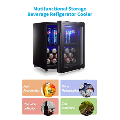 62-Can Beverage Cooler and Refrigerator, Small Mini Fridge for Home, Office or Bar with Glass Door and Adjustable Removable ShelvesPerfect for Soda Beer or Wine, Stainless Steel, 1.6 Cu.Ft.