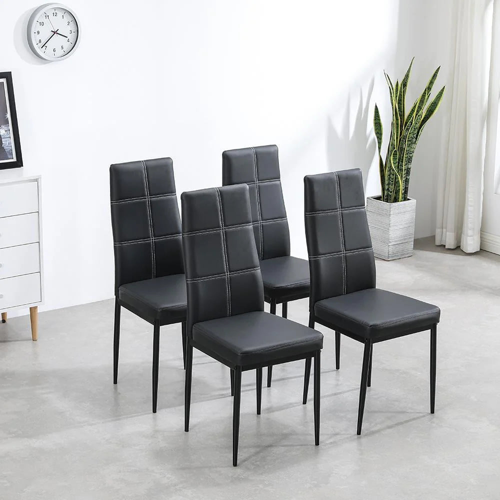 Ktaxon 5 Piece Round Dining Table Set, Modern Kitchen Table and Chairs for 4 Person Clear Tempered Glass Top
