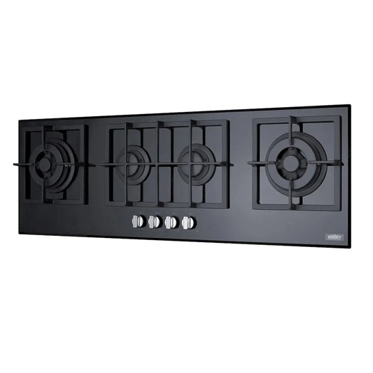 4-burner island gas-on-glass cooktop with sealed burners and cast iron grates