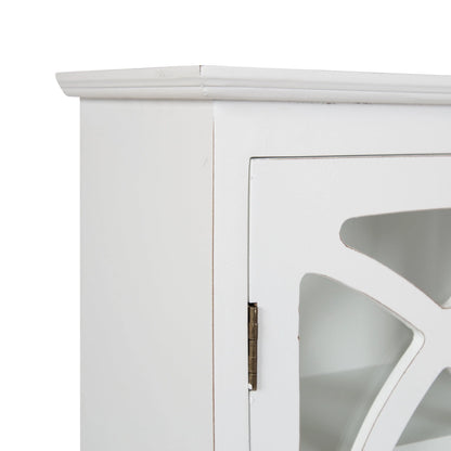 Kate and Laurel Quinlan Wood Wall Cabinet, 24 x 8 x 28, White, Decorative Traditional Storage Cabinet with Two Glass Doors and Three Interior Shelves