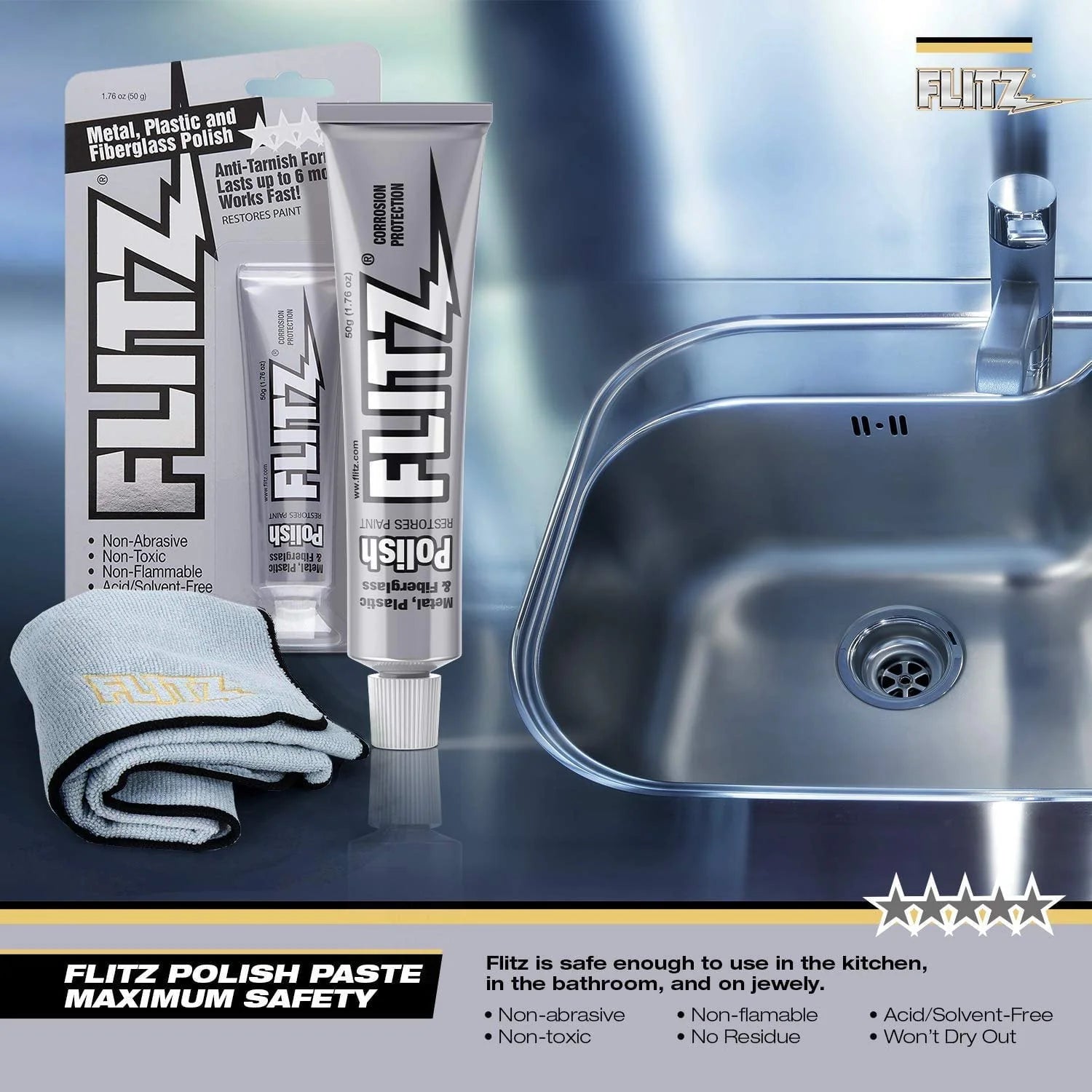 Flitz Multi-Purpose Polish and Cleaner Paste for Metal, Plastic, Fiberglass, Aluminum, Jewelry, Sterling Silver: Great for Headlight Restoration + Rust Remover, Made in the USA
