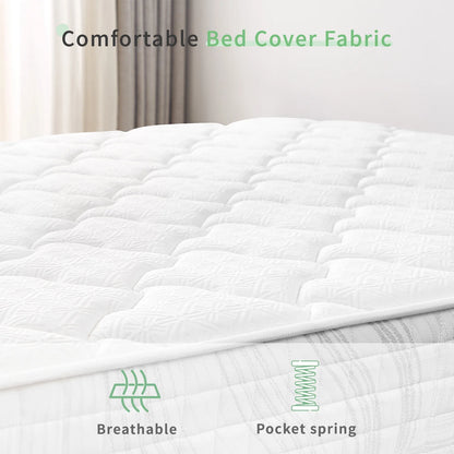 VFD 10 inch Hybrid Mattress, Twin, Fiberglass Free, Medium Firmness, Durable Support, Certified Safe Foams Fabric, Mattress in a Box, White