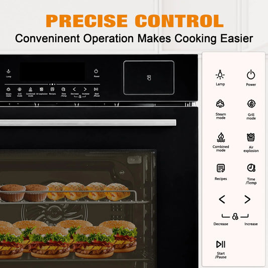 Litake 24" Electric Single Wall Oven, 2.5Cu.ft with 8 Baking Modes, 70L Electric Convection Oven,with Air Frying Function, 3000w, 3D Surround Heating with Double-Layered Glass Door,Timer,Touch Control