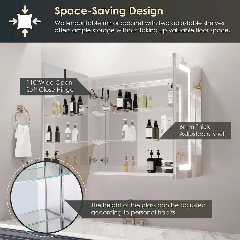 Hemnes 32" Frameless Silver Glass LED Lighted Bathroom Medicine Cabinet