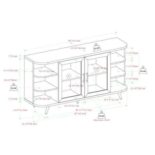 Walker Edison Modern Curved Edge Fluted Glass Door Sideboard Dark Walnut
