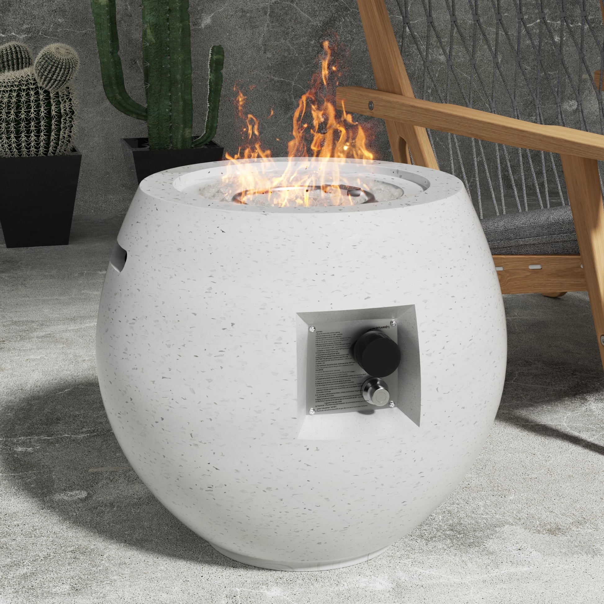 NAGA BAHNA 21" Round Propane Fire Pit 50,000BTU Terrazzo Gas Fire Pit with Glass Stones