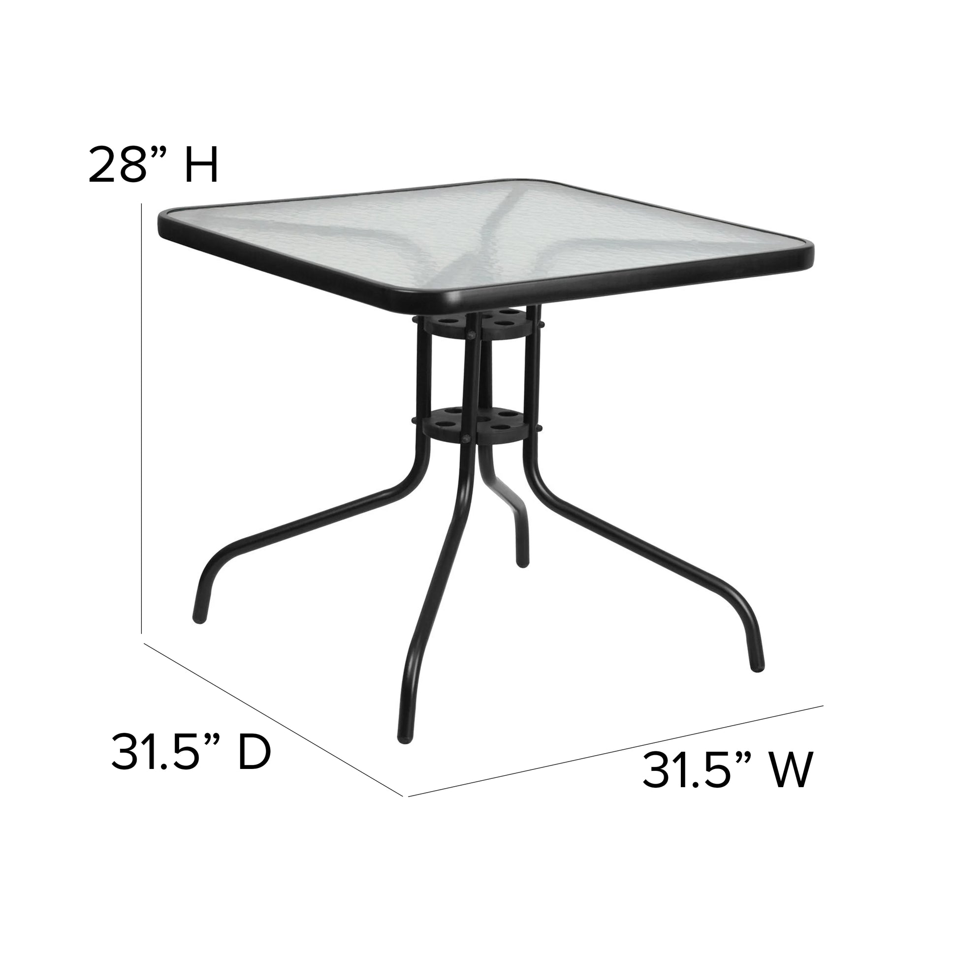 Emma + Oliver 31.5" Square Tempered Glass Metal Table