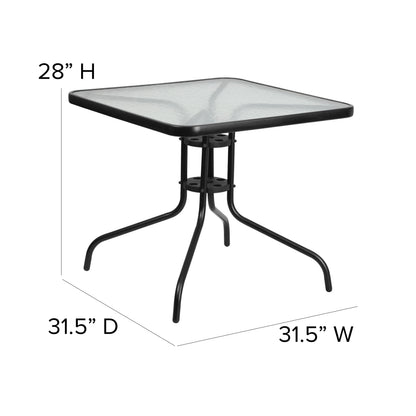 Emma + Oliver 31.5" Square Tempered Glass Metal Table