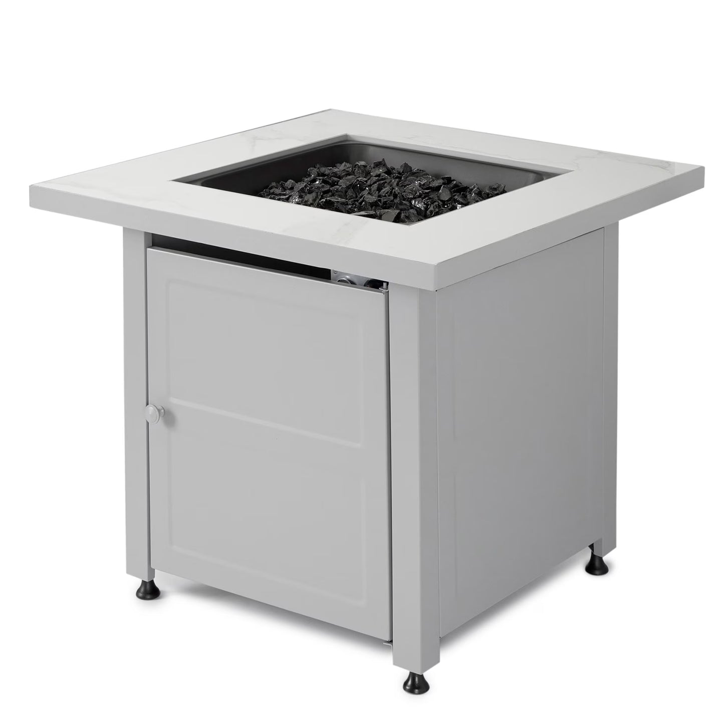 Endless Summer Outdoor Fire Pit Table with Faux Marble Finish, White Glass