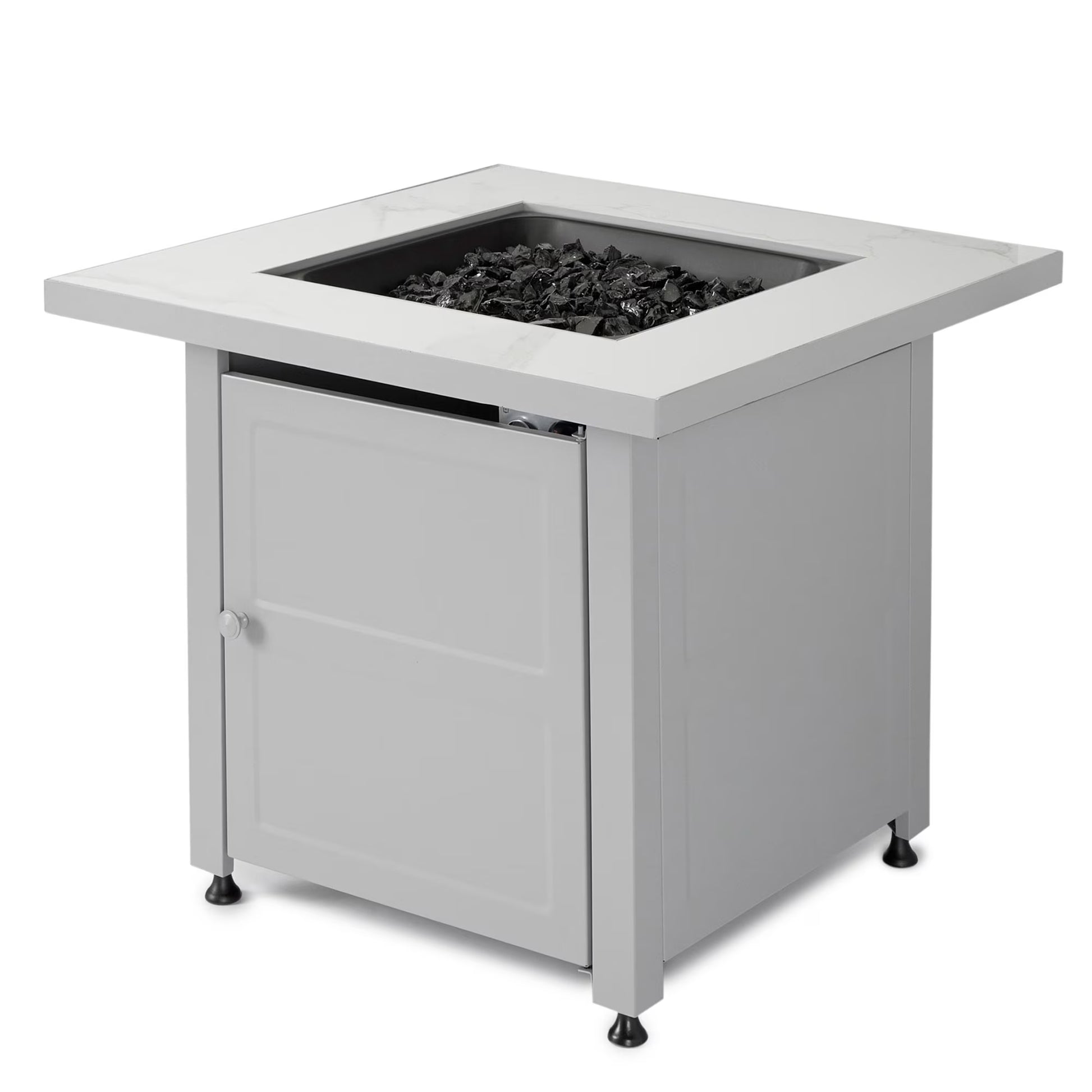 Endless Summer Outdoor Fire Pit Table with Faux Marble Finish, White Glass