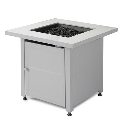 Endless Summer Outdoor Fire Pit Table with Faux Marble Finish, White Glass