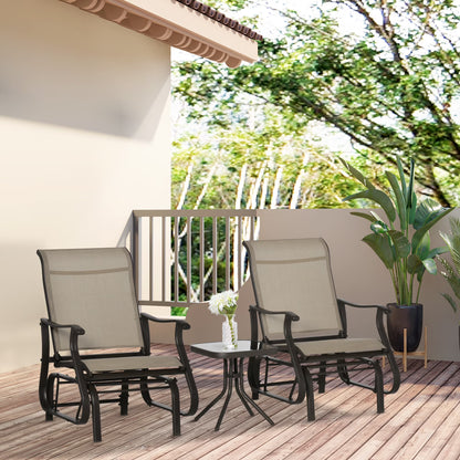 Outsunny 3-Piece Outdoor Gliders Set Bistro Set with Steel Frame, Tempered Glass Top Table for Patio, Garden, Backyard, Lawn, Beige