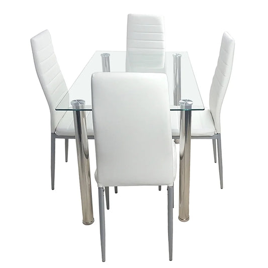 Canddidliik Rectangular Glass Dining Table, 5-Piece Modern Dining Set Tempered Glass Kitchen Table for Living Room and Kitchen, White