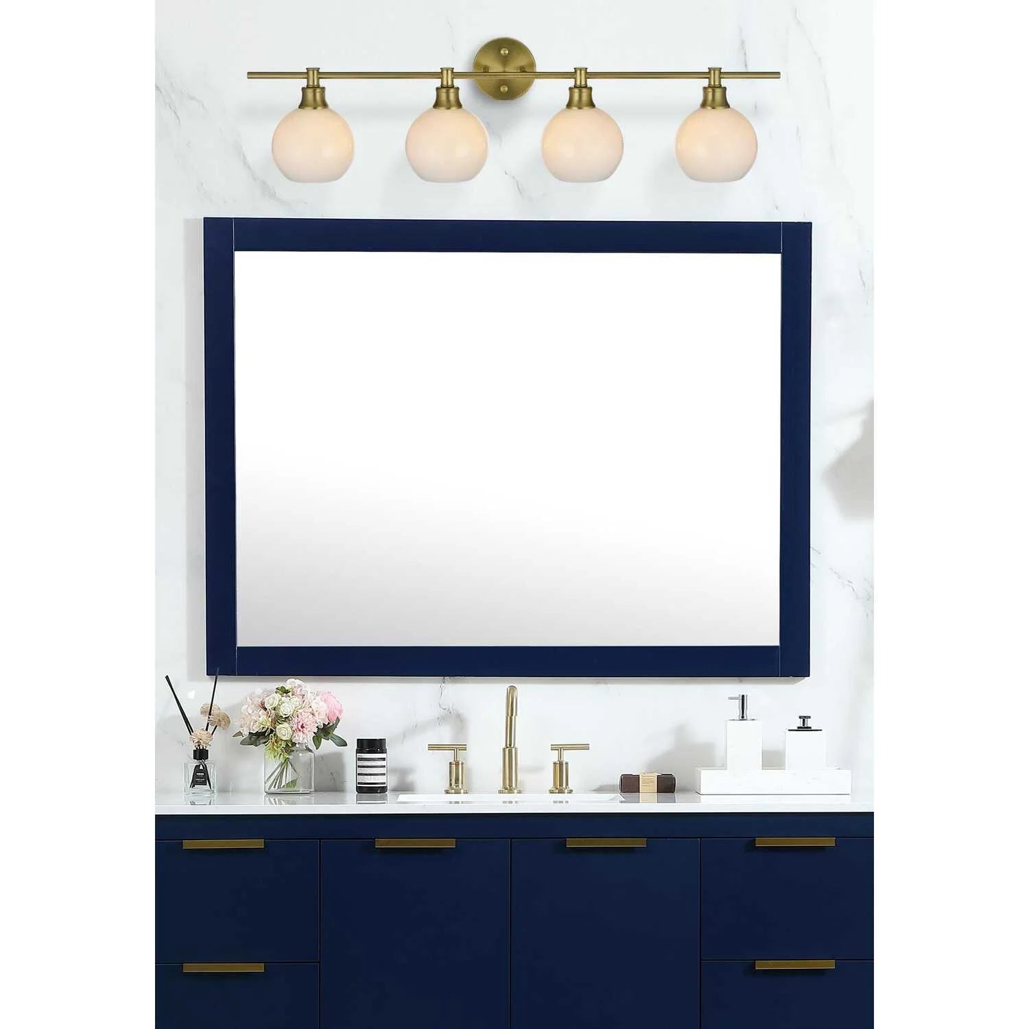 Collier 4 light Brass and Frosted white glass Wall sconce