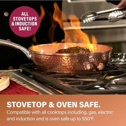 Hammered Copper 10-Piece Aluminum Non-Stick Cookware Set with Glass Lids