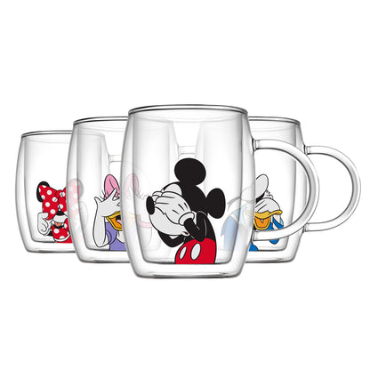 JoyJolt Disney Peek-a-Boo 13.5 oz Double Wall Glass Mug, Set of 4