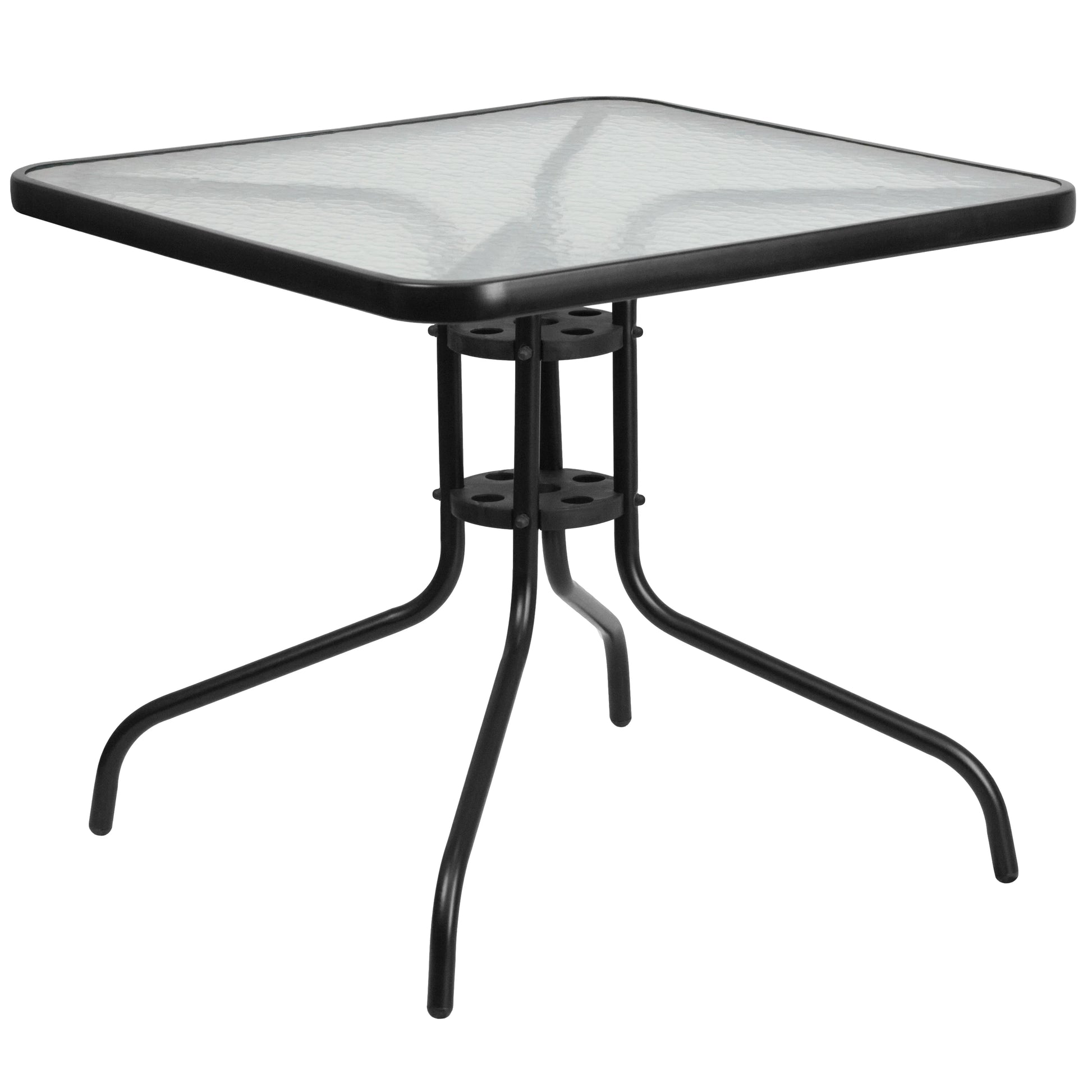 Emma + Oliver 31.5" Square Tempered Glass Metal Table