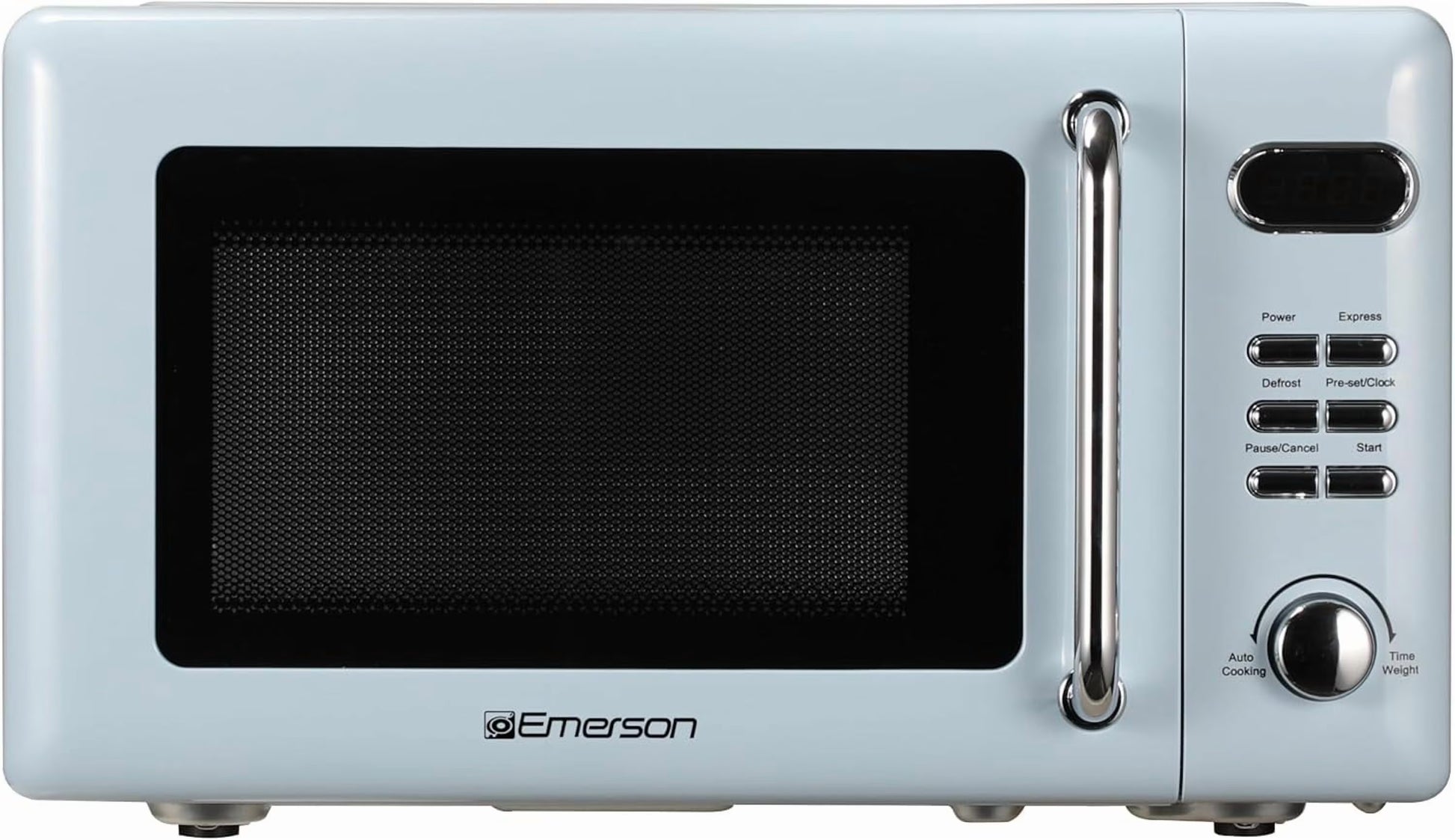Countertop Microwave Oven with Push Button Control, LED Display, 700W 5 Power Levels, 8 Auto Menus, Glass Turntable and Child Safety Lock, 0.7-inchThunderbird Blue