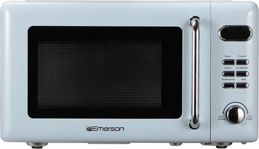 Countertop Microwave Oven with Push Button Control, LED Display, 700W 5 Power Levels, 8 Auto Menus, Glass Turntable and Child Safety Lock, 0.7-inchThunderbird Blue