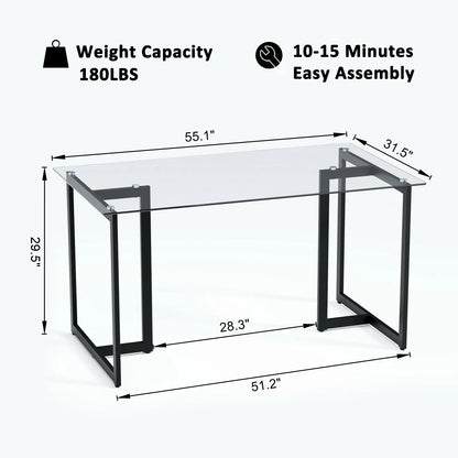 Homycasa Modern Glass Dining Table with Black Metal Legs
