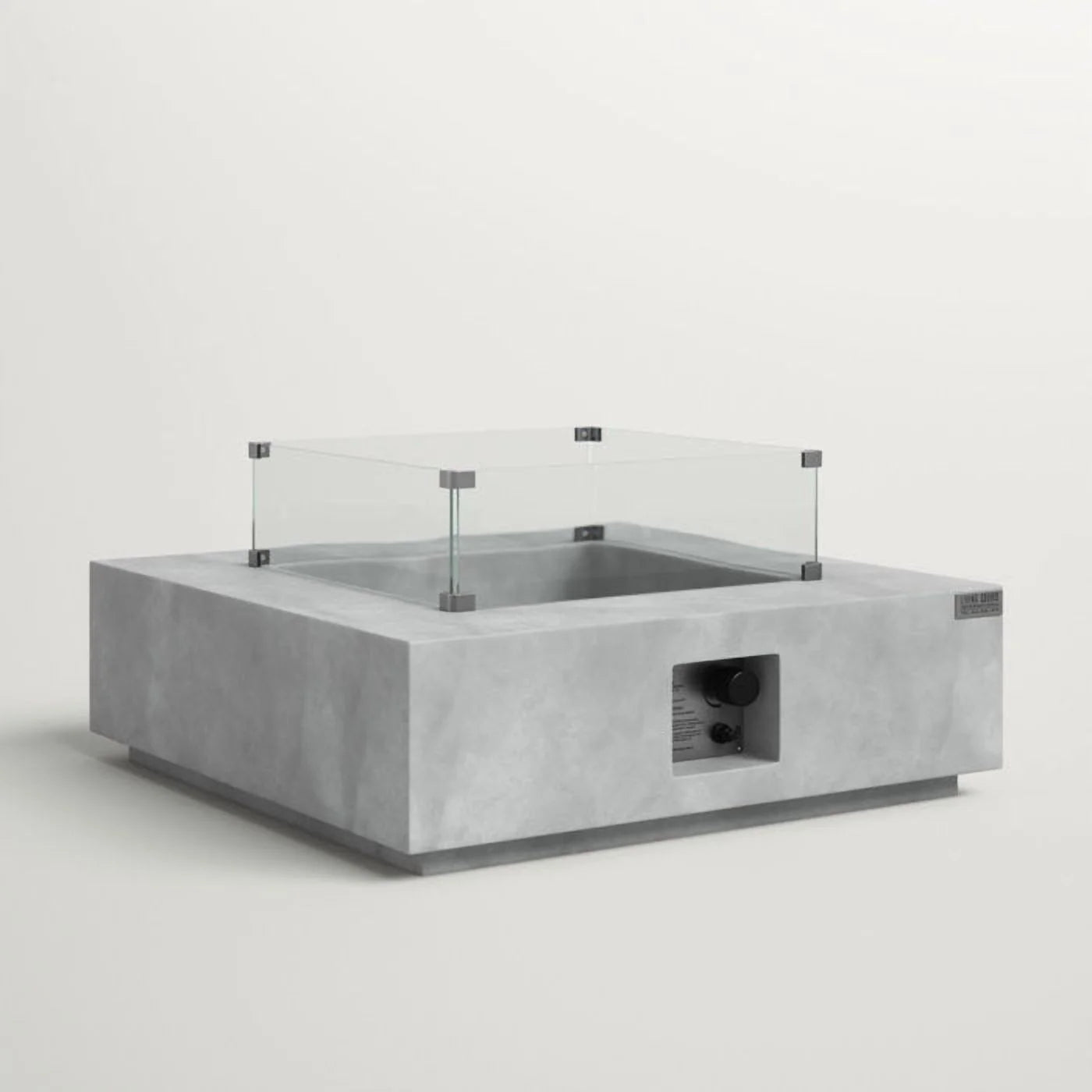 Living Source International Concrete/Glass Fire Pit Table, 34 x 34 in, Square, 40000 BTU, Propane, Powder Coated Finish with Automatic Shutoff