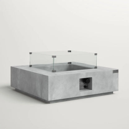 Living Source International Concrete/Glass Fire Pit Table, 34 x 34 in, Square, 40000 BTU, Propane, Powder Coated Finish with Automatic Shutoff