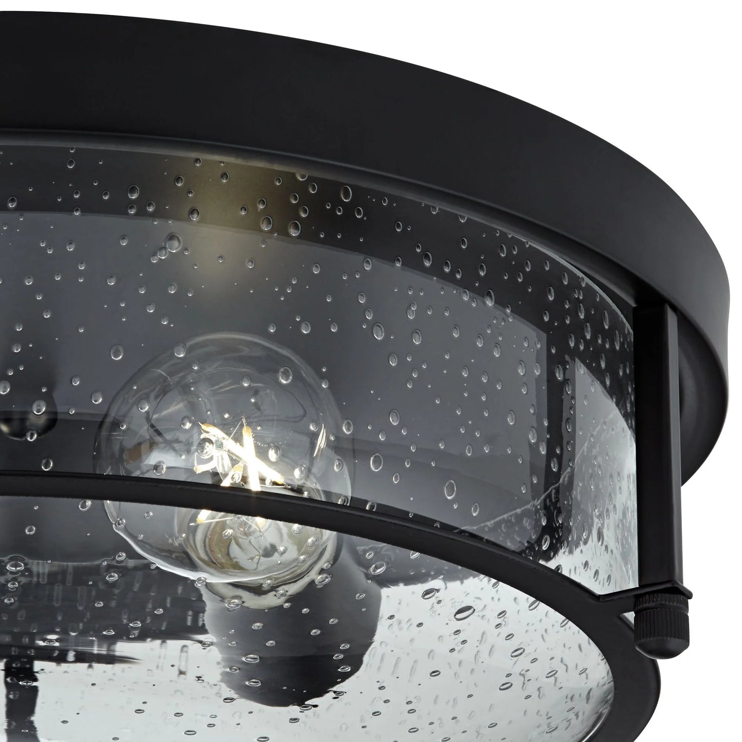 Franklin Iron Works Midnight 13" Modern Flush-Mount Ceiling Light Fixture Kitchen Foyer Hallway Round 2-Light Black Seeded Glass