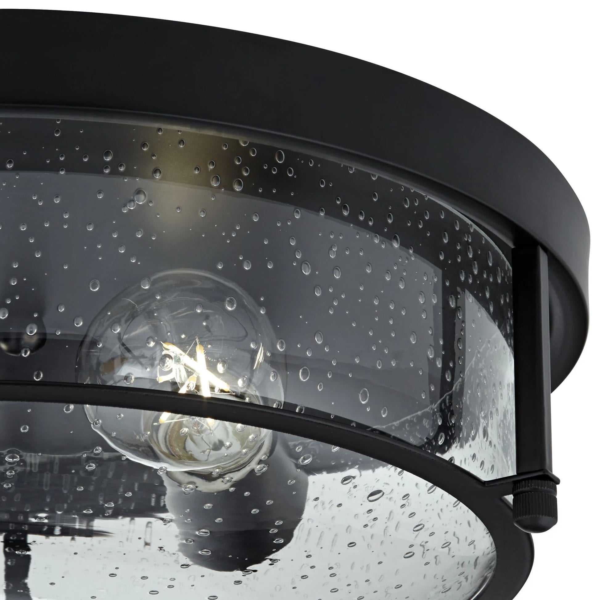Franklin Iron Works Midnight 13" Modern Flush-Mount Ceiling Light Fixture Kitchen Foyer Hallway Round 2-Light Black Seeded Glass