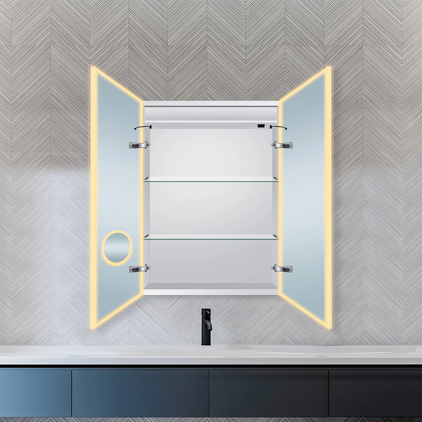 Dreamwerks 24"W x 32"H LED Bathroom Medicine Cabinet with Integrated Touch Switch and Magnifying Glass