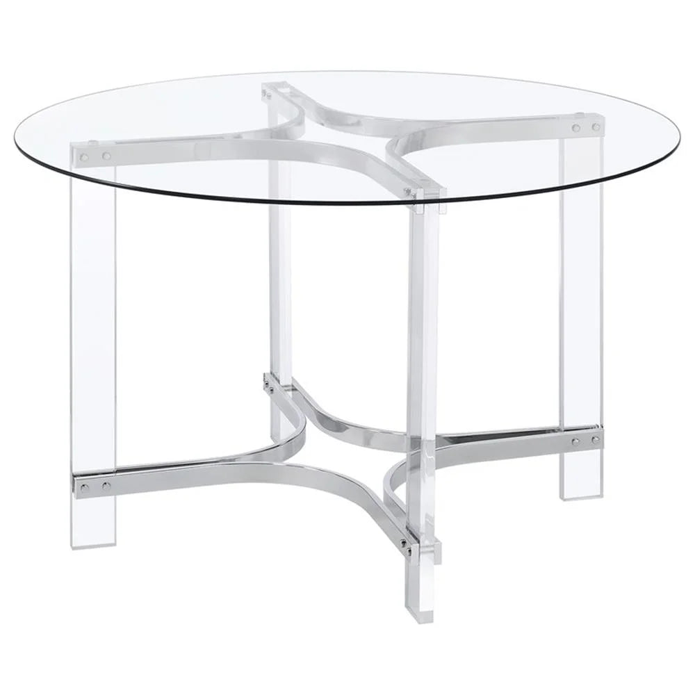 Pemberly Row 5-Piece Round Glass Top Acrylic Dining Set in Silver