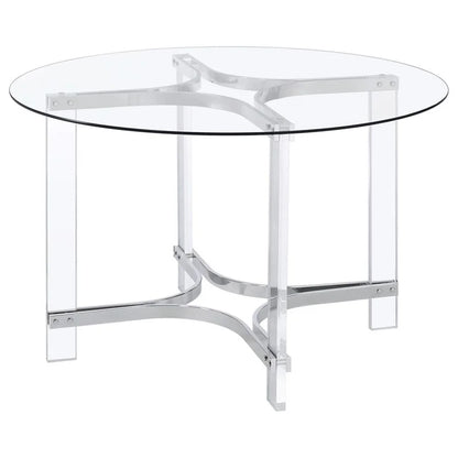 Pemberly Row 5-Piece Round Glass Top Acrylic Dining Set in Silver