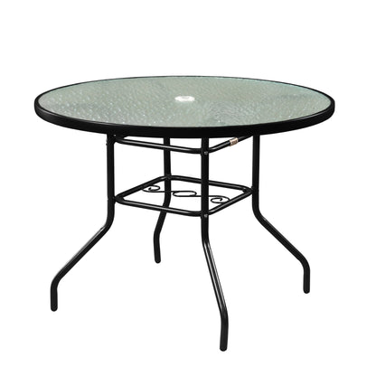 Garden Elements Outdoor Round Patio Dining Table, Steel Base and Rim with Waterwave Glass Top, Black, 40"