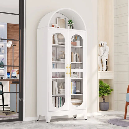 Erosoei 73" Metal Arched Display Cabinet with Glass Doors and Adjustable Shelves for Collectibles