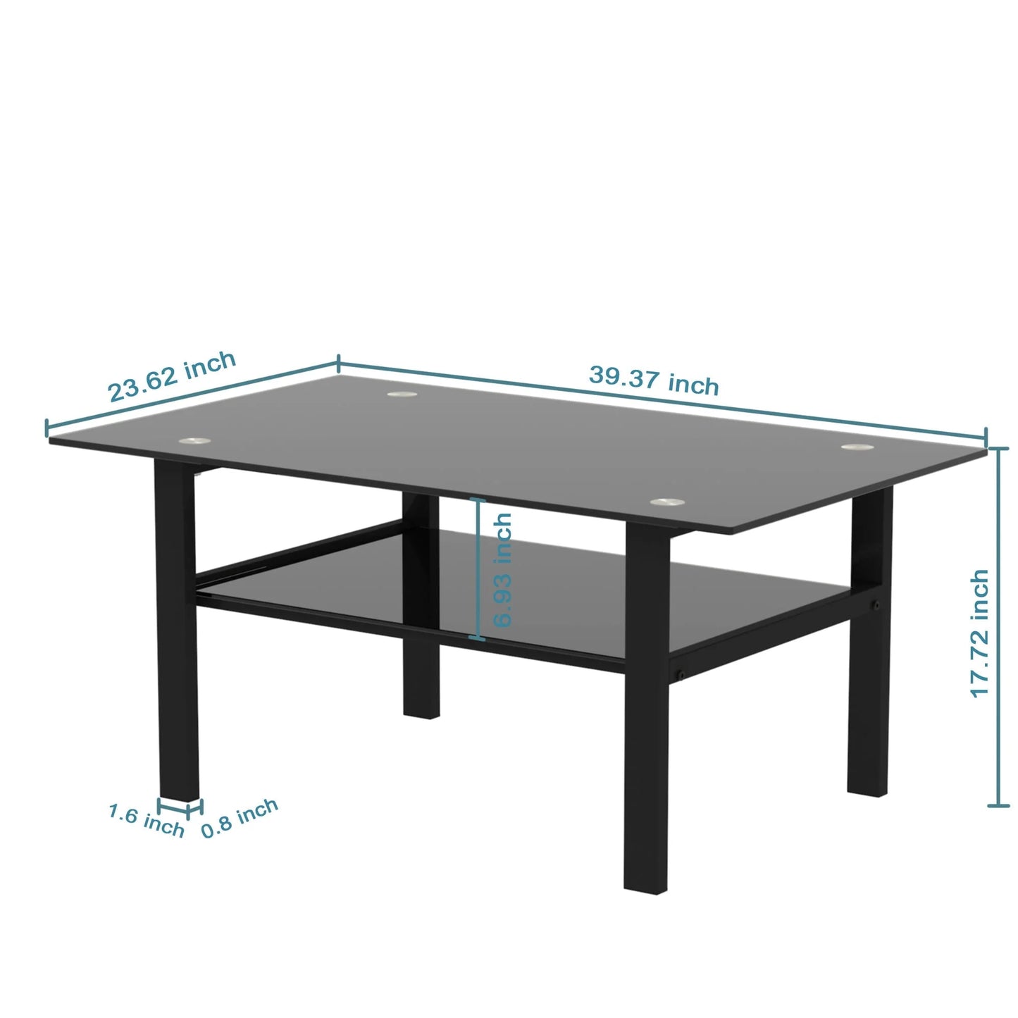 Aukfa Rectangle Tempered Glass Coffee Table Metal Tube Legs End Table for Living Room, Black
