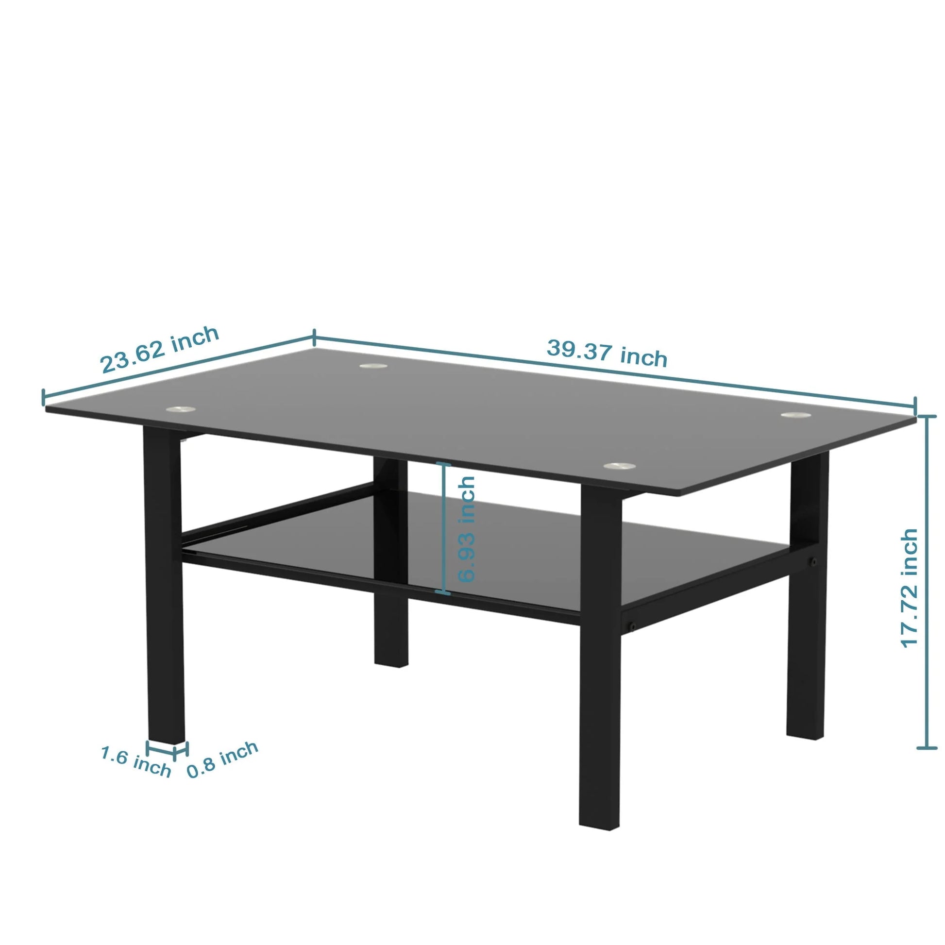 Aukfa Rectangle Tempered Glass Coffee Table Metal Tube Legs End Table for Living Room, Black