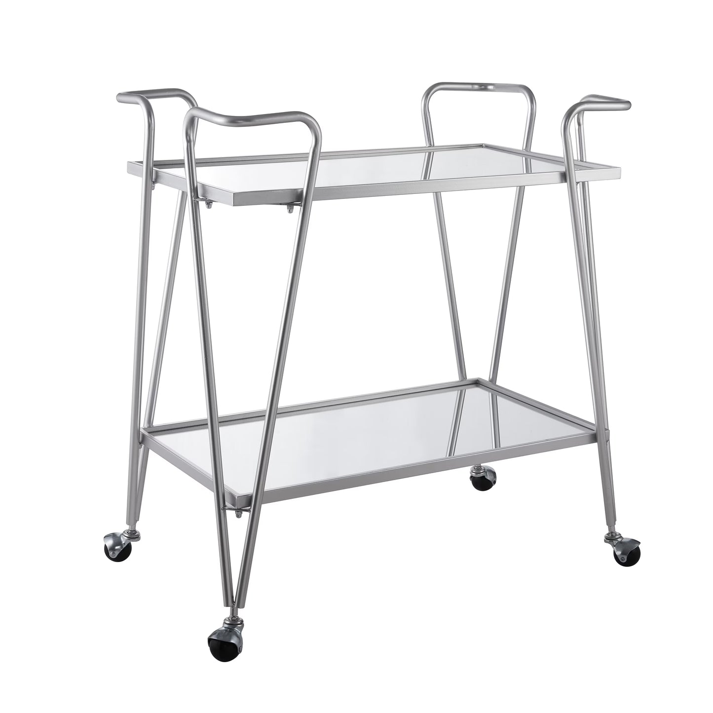 Linon 2-Tier Mobile Metal & Glass Bar Cart, 32.5" H, Chrome