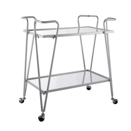 Linon 2-Tier Mobile Metal & Glass Bar Cart, 32.5" H, Chrome