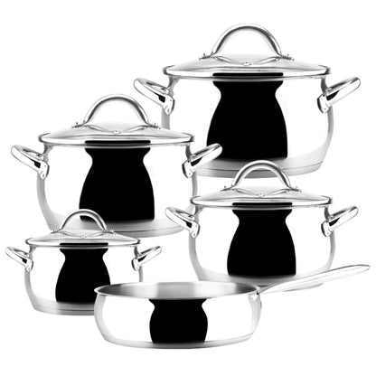 Magefesa Kuchen 9-Piece Stainless Steel Cookware Set, Includes Four Pots and a Frying Pan with Glass Lids and Ergonomic Handles, Suitable for All types of Stovetops including Induction