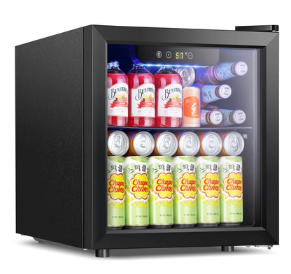 Auseo 1.3 Cu.ft. Mini Beverage Refrigerator Cooler - 55 Can &12 Bottle Mini Fridge with Double Glass Door, for Home/Bar/Office, Electronic touch control