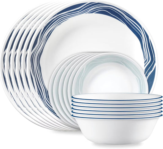18-piece glass tableware set (serves 6), three-layer shatterproof and crack-resistant glass plate and bowl set