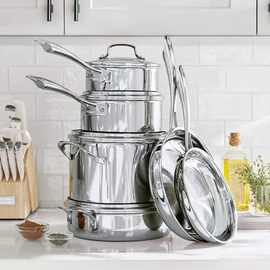 Tri-Ply 10-Piece Stainless Steel Cookware Set with Glass Lids