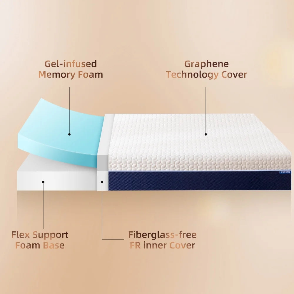Gelsea 8" Twin Cooling Gel Memory Foam Mattress in a Box, Medium Firm, Graphite-Infused & Fiberglass-Free, CertiPUR-US Certified