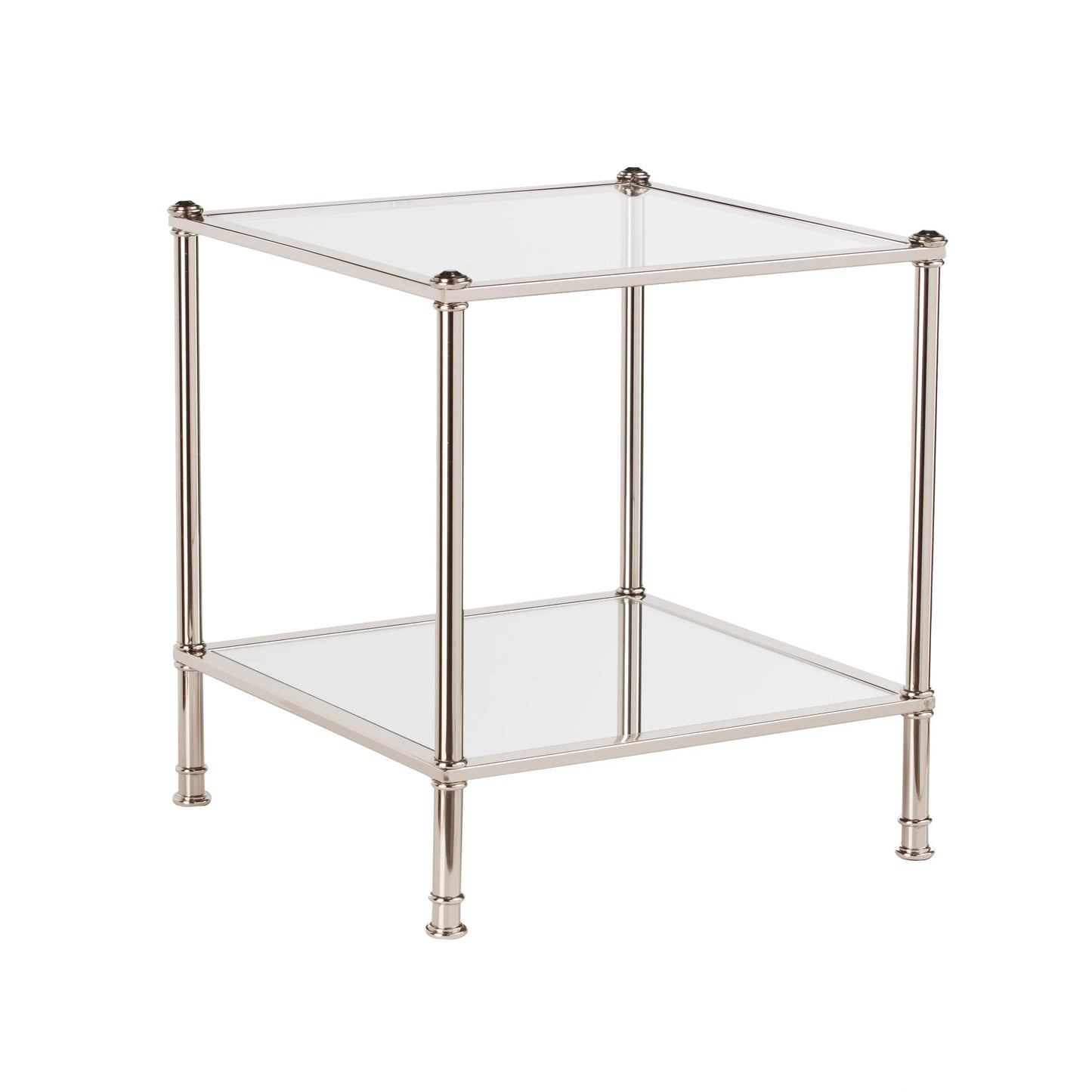 Ember Interiors Parell Glam Metal and Glass End Table, Metallic Silver