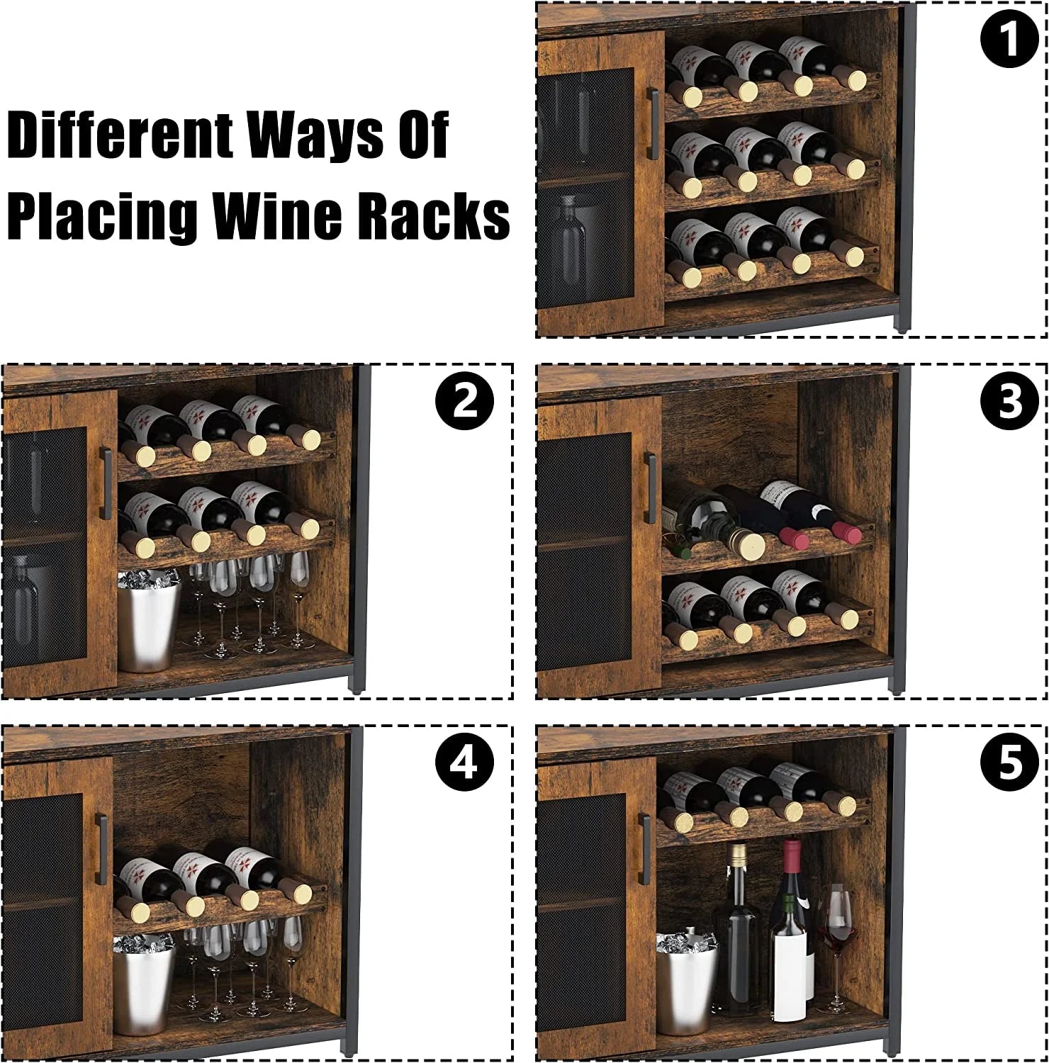 Yesfashion Wine Bar Cabinet with Glass Holder, ABS Rustic Brown