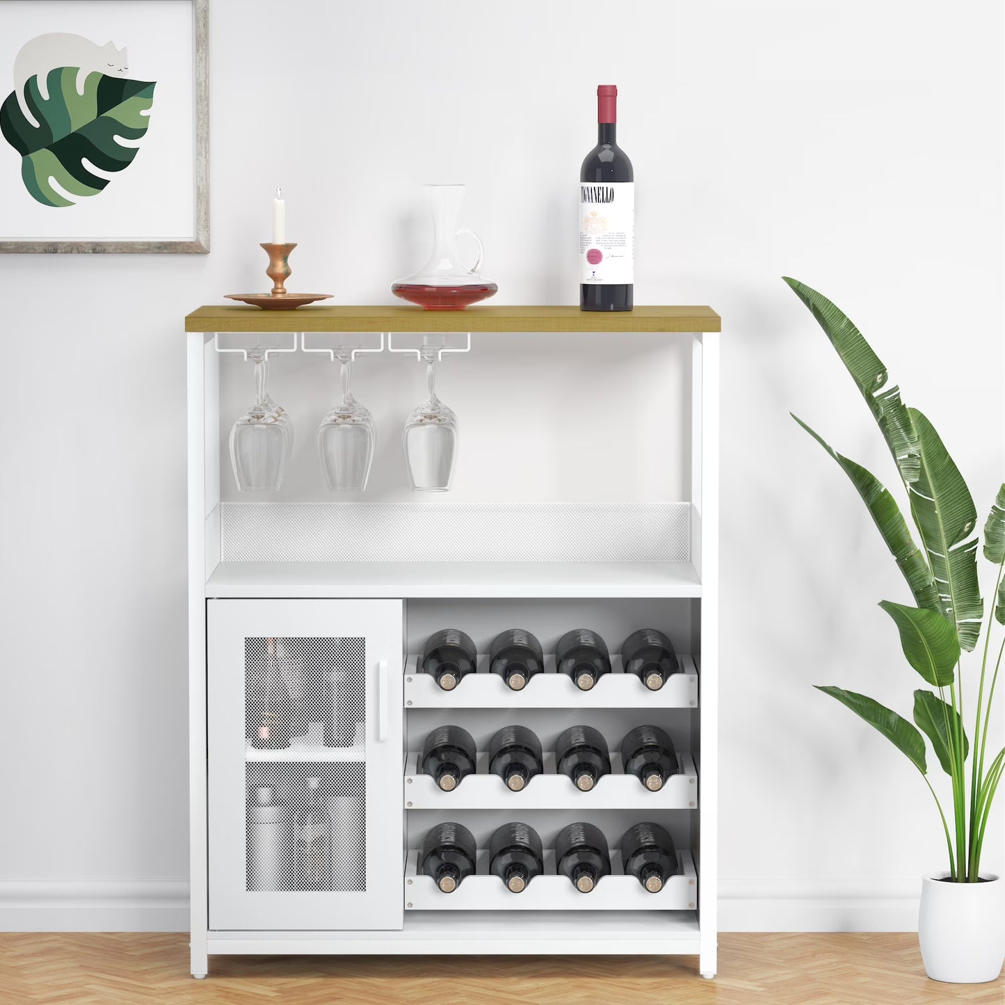 Faitaliicy Wine Bar Rack Cabinet Wine Table For Liquor With Glass Holder Detachable Wine Rack Sideboard And Buffet Cabinet Wood Coffee Bar With Mesh Door For Kitchen Living Room