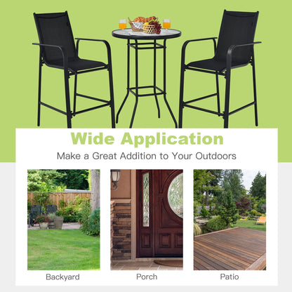 Gymax 3PCS Patio Bar Set Outdoor Bistro Set w/2 Stools & 1 Tempered Glass Table